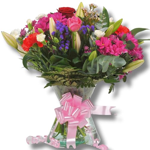 Homeland Florists Superb Mixed Fresh Flower Bouquet with a Single Large Naomi Velvet Rose at its Heart, Large, Red