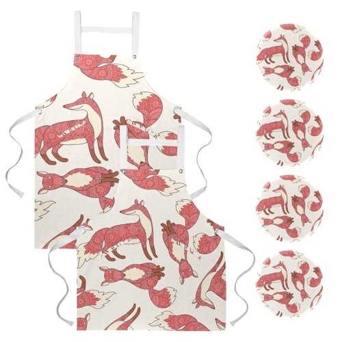 Lot de 2 tabliers de cuisine rouge mandala floral avec poches pour serveur