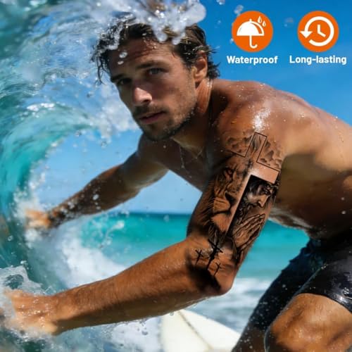 Image of MAYCREATE 72 Sheets Temporary Tattoo Black Large Animal-themed Tattoo Stickers Small Old School Style Waterproof Fake Tattoos for Arm, Legs, Calf