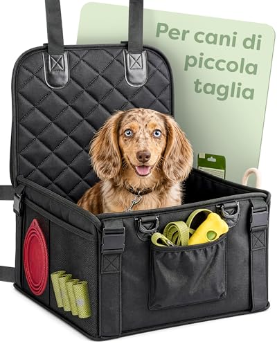 Knupis Seggiolino Auto per Cani di Piccola Taglia – Idrorepellente e Resistente ai Graffi con 5 Tasche – 4 Cinghie di Fissaggio e Guinzaglio Agganciabile – Pareti Rinforzate con Base Antiscivolo