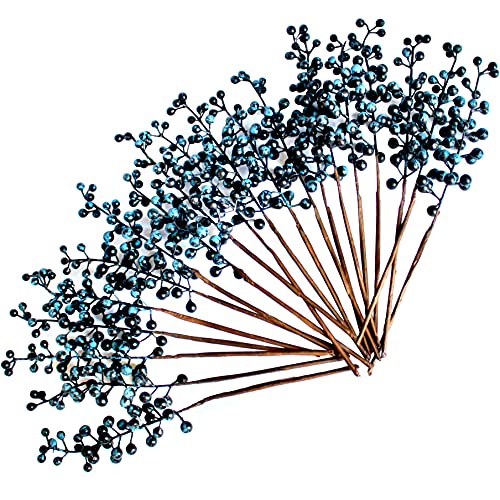 Artificial Berry, OrgMemory Fake Burgundy Berry, (20 pcs, 12" Each), Artificial Berries Stems for Xmas Tree Wreath Decorations Home Decor (Blue)