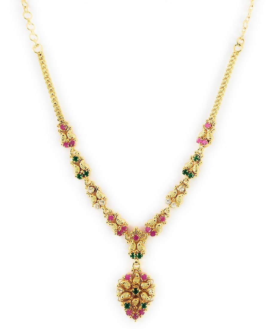 AFJ GOLD One Gram Micro Gold Plated Traditional Designer Fashion Jewellery Ruby Emerald Stone Necklace for Women & Girls (OET-NEC3087) (B07MY63LL8) Amazon Price History, Amazon Price Tracker