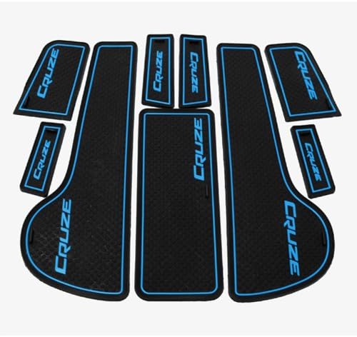9 PCS Blue and Black Rubber Non-slip Interior Door Mat Cup Mat for Chevy Cruze 09-2012