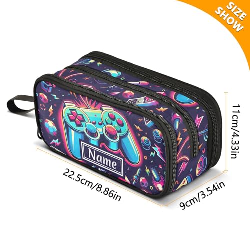 Image of Custom Bright Game Joystick Pencil Case Box Boys Girls Personalized Name Large Pencil Pouch Stationery Pen Bag Organizer for Kids Adults School Office