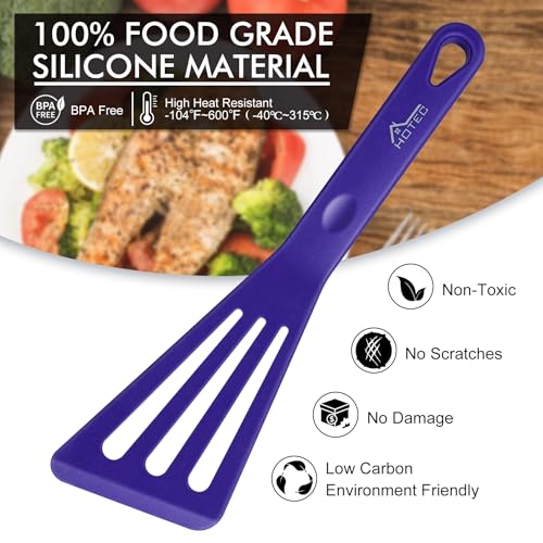 Image of HOTEC 2-Pack Silicone Slotted Fish Turner Spatula Set, Classic Blue