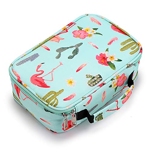 BTSKY Large Capacity Zipper Pens Pencil Case- Multi-functional Stationery Pencil Pouch 36 Large Stretchy Slots Colored Pencil Case with 2 Removable Sleeves Blue Flamingo