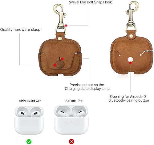 Miniatura 3 de Hiram Crazy Horse - Funda de piel de vaca para AirPods de 3 generación, funda de viaje portátil para AirPods de 3 generación, color marrón
