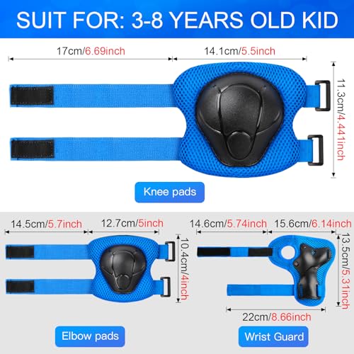 Wemfg Kids Protective Gear Set Knee Pads for Kids 3-8 Years Toddler Knee and Elbow Pads with Wrist Guards 3 in 1 for Skating Cycling Bike Rollerblading Scooter(Blue)
