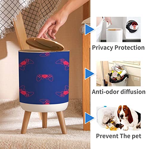 Trash Can With Lid Red Game Controller Or Joystick For Game Console Icon Isolated Wood Small Garbage Bin Waste Bin For Kitchen Bathroom Bedroom Press Cover Wastebasket 7L/1.8 Gallon #TOP1