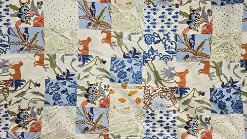 Tissu imprimé floral et animalier en coton résistant pour création de tapis