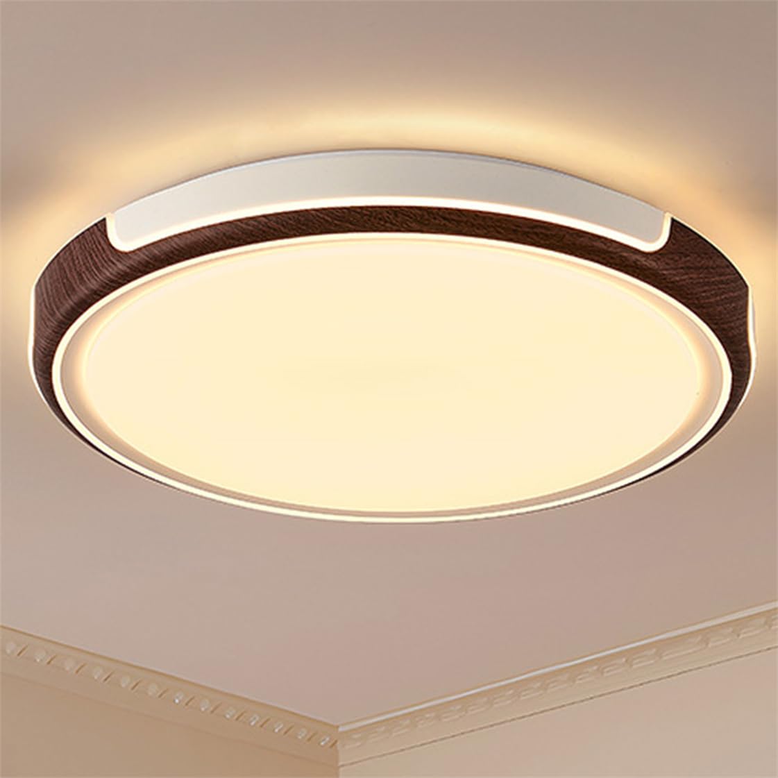 JXYDJH 36W Dimmable LED Flush Mount Ceiling Lights with Remote Control - 19.7'' Walnut Grain Round Lamp Fixtures for Bedroom Lighting Acrylic Lampshade for Kids Room Kitchen Living Room Hallway