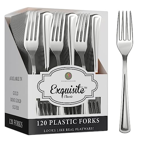 Exquisite Silver Plastic Forks Heavy Duty 120 Pieces Silver Plastic Silverware Heavy Duty Disposable Silverware Set Disposable Forks Eating Utensils Sets Flatware Set For Parties & Events