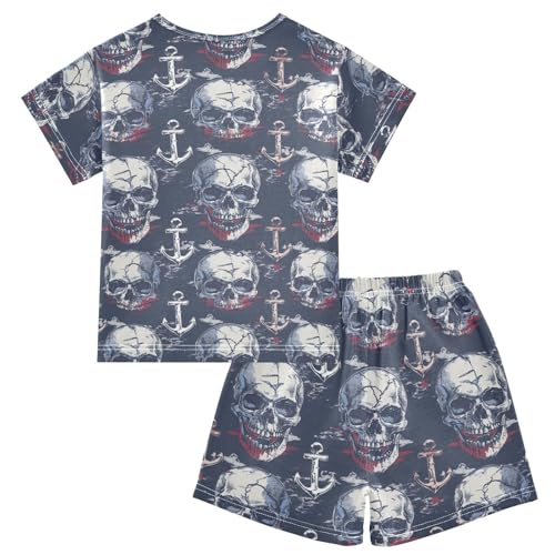 ALAZA Skulls Anchor Pajama Set Short Sleeve Sleepwear Soft Lounge Nightwear2
