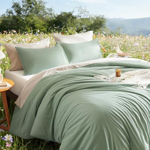 Litanika Queen Comforter Set Sage Green, 3 Pieces Lightweight Comforters Queen Size Solid Bedding Comforters Sets, Down Alternative Comforter Bed Set Quilt Blanket