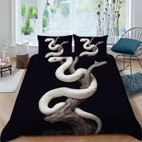 Housse de couette serpent imprimé 3D 200x200cm finition microfibre premium pour lit double