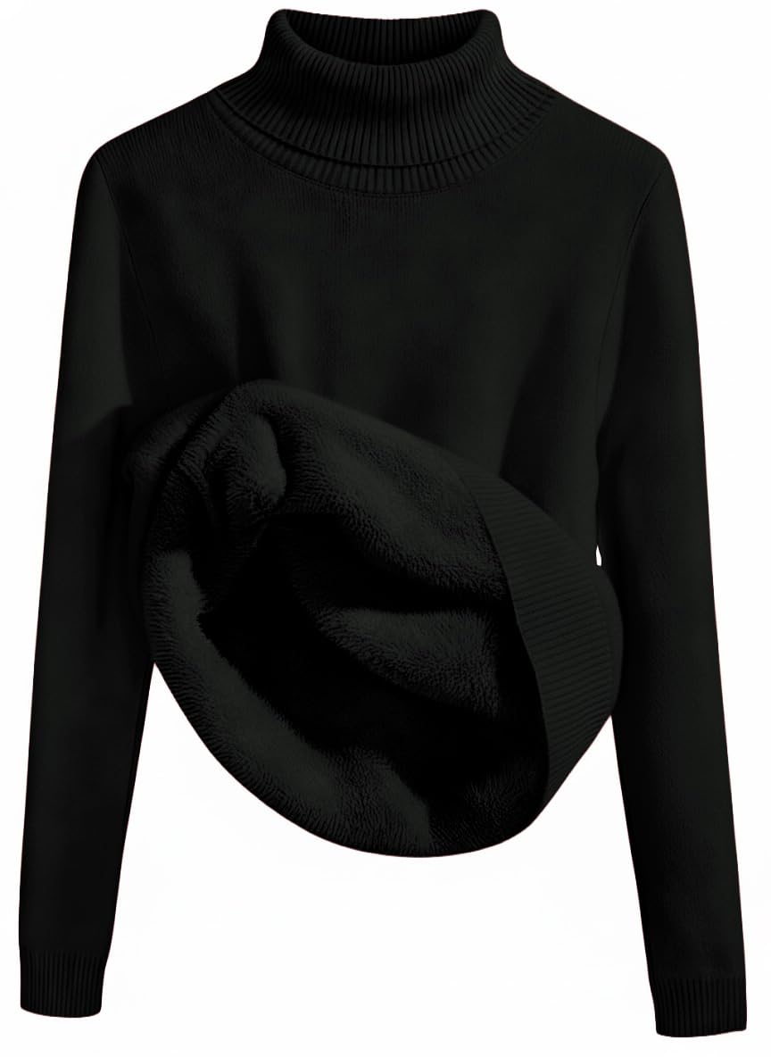 SKAYS Womens Turtleneck Sweater Winter Thermal Soft Fleece Sherpa Lined Pullover Sweaters Thick Knitted Bottoming