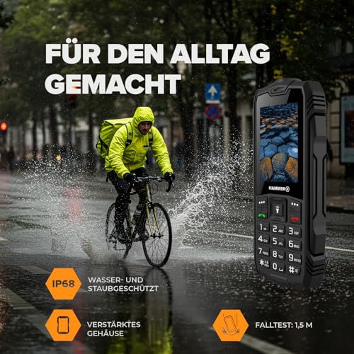 Hammer H Basalt Outdoor Handy ohne Vertrag, 2.4 Zoll Farbdisplay, Robust, Mega Batterie 1800 mAh...