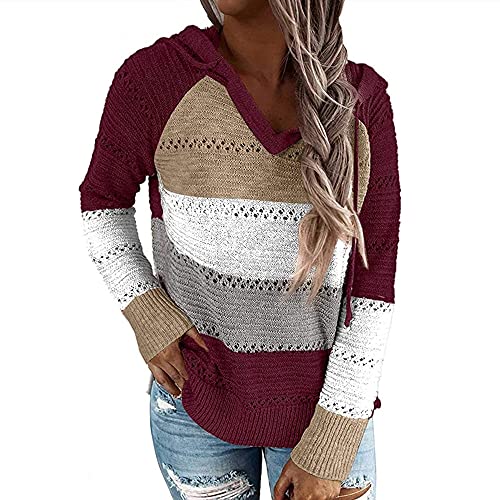 Coloody Sweat a Capuche Femme Sweatshirt Manches Longues Pulls à Capuche en Tricot à Blocs de Couleurs légers Pull Femmes Casual Printemps Automne Hiver Red L Cover