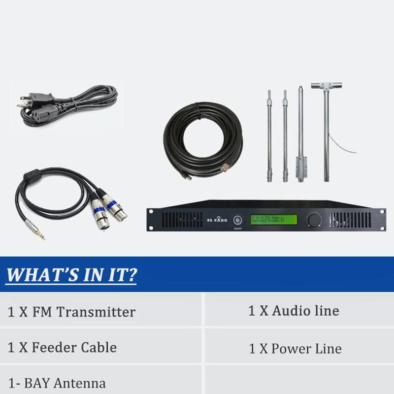 Close-up of the transmitter's LCD display showing various settings like frequency, power, and volume