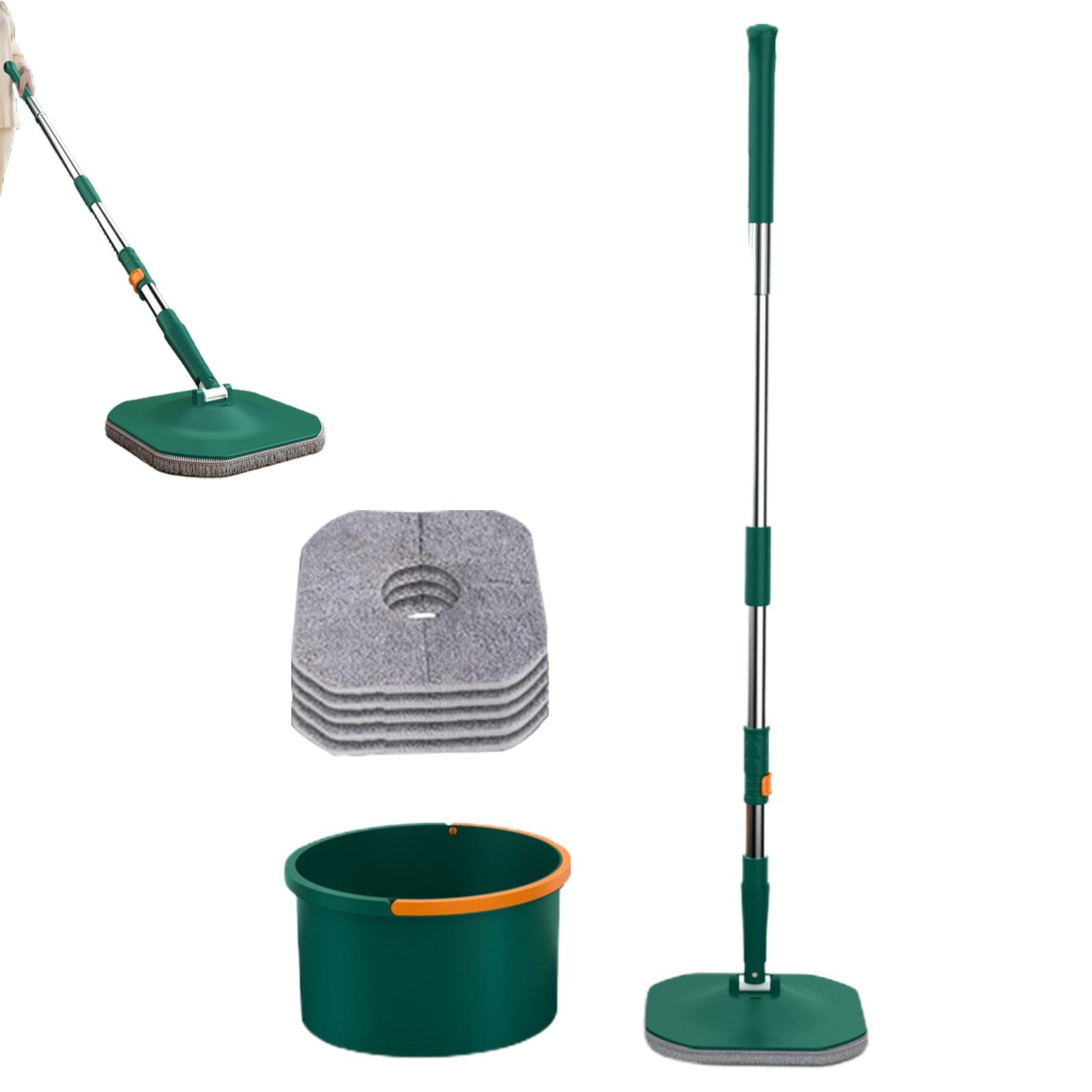 Mopa Giratoria Y Cubo Herramienta Plana De Microfibra para Polvo, Seco Y | Fregonas Para Limpieza Suelos Escurridor Integrado Para Suelos De Madera Laminados Y Baldosas Limpieza