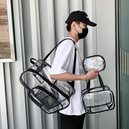 Clear Backpack Heavy Duty for Women Men See Through Transparent Backpacks Stadium Approved for Work Concerts (Black 3 PCS)2
