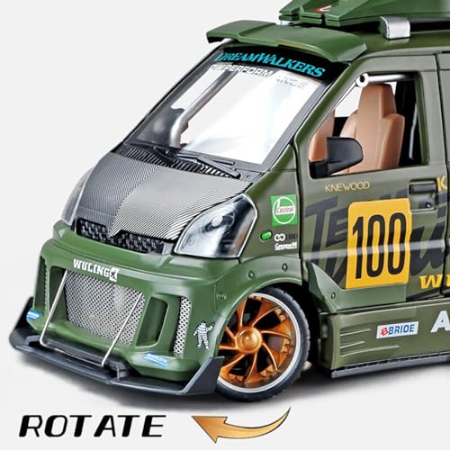 Image of Magicwand Die-Cast Zinc Alloy 1:24 Scale Wuling Track Sports VanLarge】 with 6 Openable Doors,Lights & Music & Steerable Front WheelsMilitary】Pack of 1】,multicolor