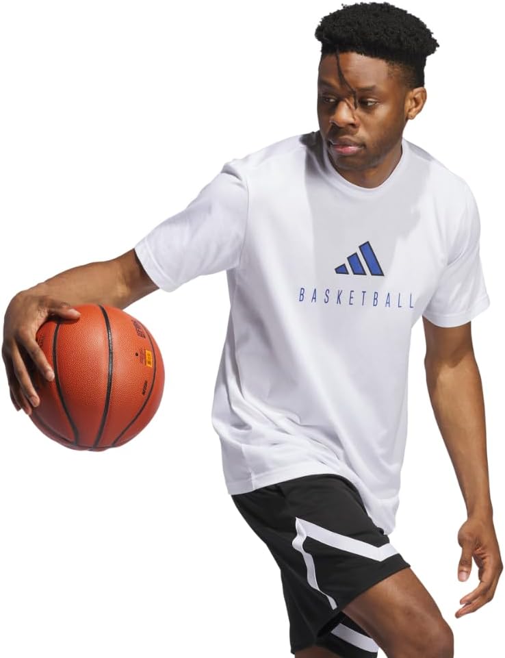 Adidas Mens Worldwide Hoops Logo Performance Graphic T-Shirt
