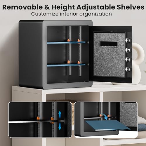 Locksworth 2.0 Cubic Feet Fire Safe Box for Home Use with Fireproof Waterproof Bag, Security Safe with Digital Keypad, Removable & Adjustable Height Shelf, for Cash Valuables Jewelry and Documents by Locksworth - Image 7