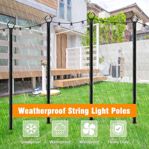 4 Pack String Light Poles,10 Ft Metal Poles with Fork for Outdoor String Lights,Outdoor Light Poles with Fork,Poles/Post/Stand for Outside,Patio,Deck,Backyard,Garden Wedding,Party