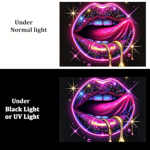 Image of BlissYard Black Light Tapestry Lip Tapestry Glowing 78x59 Inch Home Living Room Bedroom Party Decor Photo Shoot Props Bedroom Neon Wallpaper Poster for University Dormitory