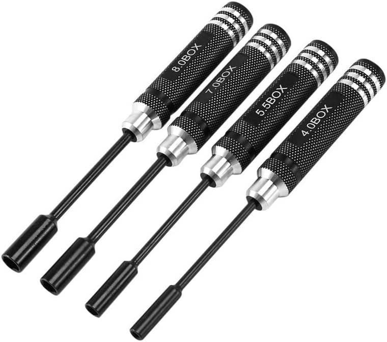 4Pcs Hex Nut Drivers Screw Driver Tools Kit Set for RC Helicopter RC Boat Rc Cars, Metal 4.0/5.5/7.0/8.0Mm Screwdrivers - (Color: Black)