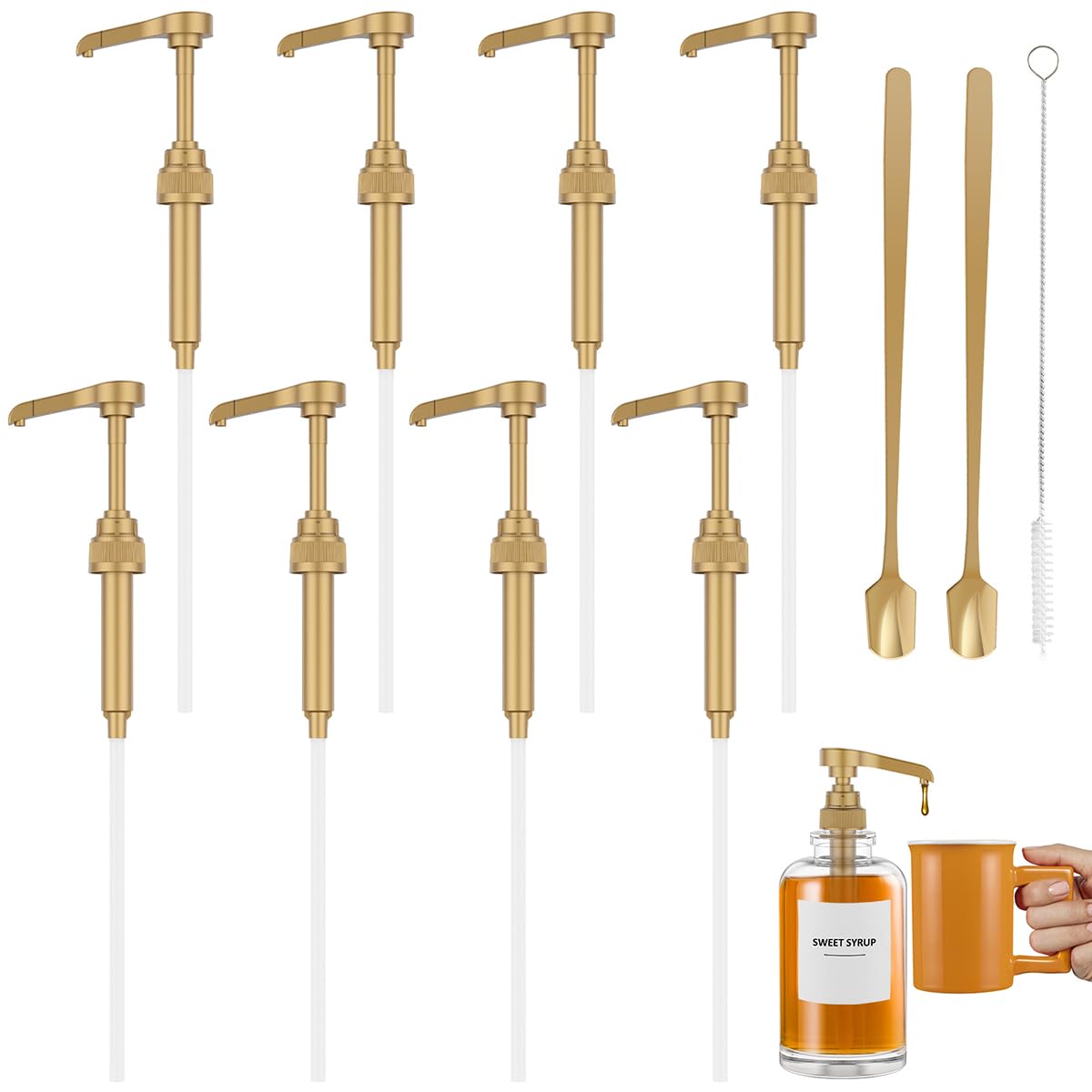 Lot De 5 Pompes à Sirop De Café Dorées - Distributeurs Pour Bouteilles 750ml à 1L