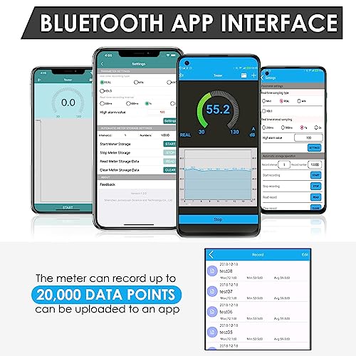 Dezibel-Messgerät, kabellos, Schalldämmungsmesser mit App, Datenprotokollierung, Bluetooth, tragbar, Schallpegelmesser, hohe Genauigkeit, SPL-Meter für Klassenzimmer, Büro, Zuhause usw.