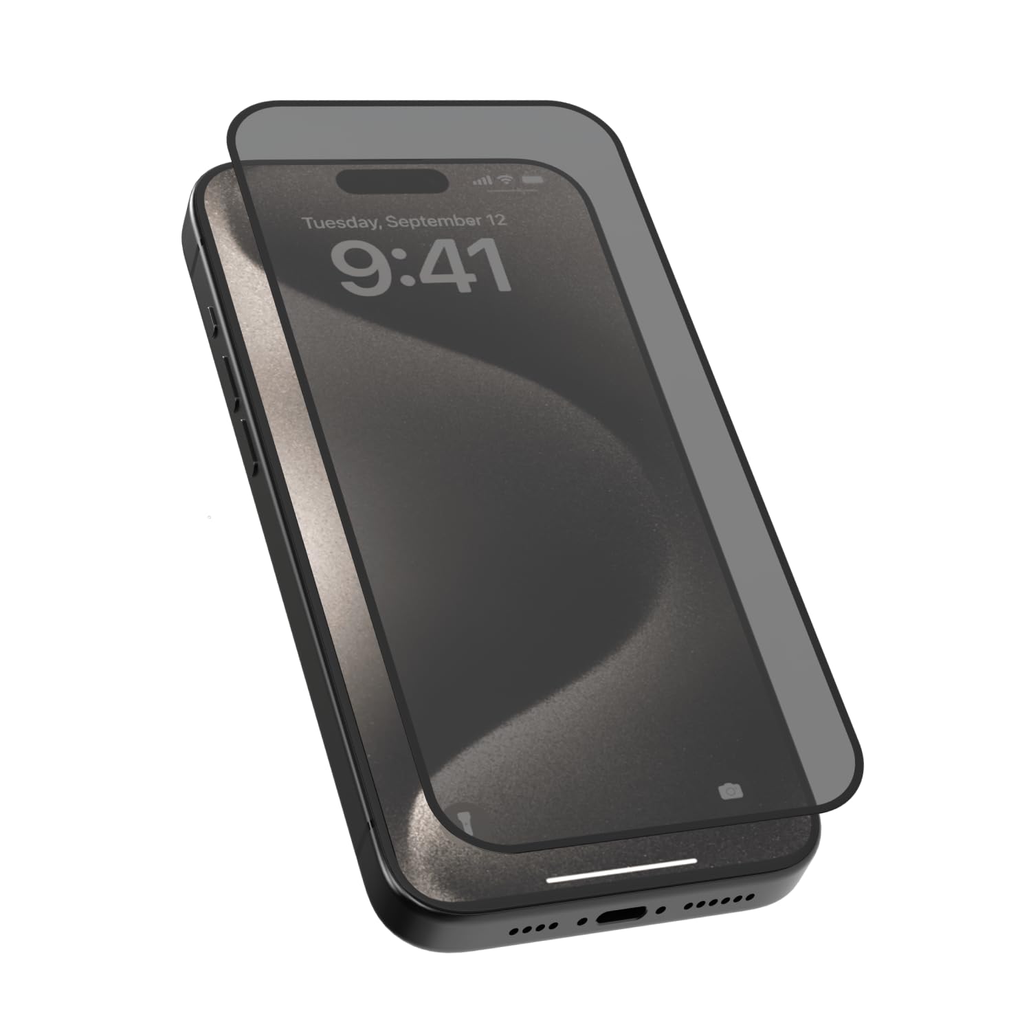 Levelo Compatible with iPhone 16 Plus 2.5D Silk Print Silicone Edge Privacy Screen Protector, Hydrophobic & Oleophobic Coating, Bubble-Free Installation, Impact Resistance, 3H Scratch Resistant