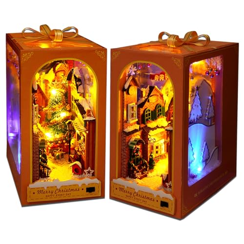 Book Nook Book Nook Kit, DIY Christmas Book Nook, Book Nook Kits for Adults, 3D Wooden Mini House Building Kit, Ro-Life Book Nook booknook Kit Suitable for Adults and Teenagers