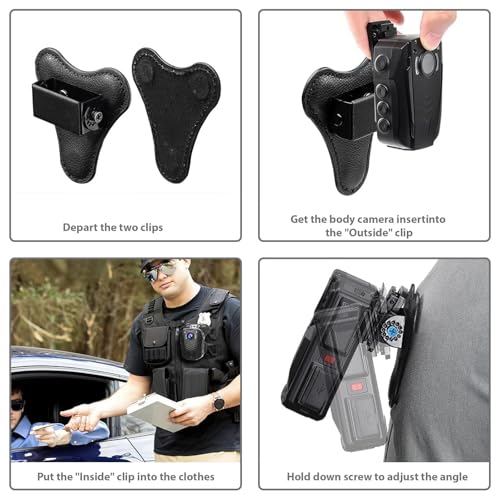 Soporte magnético para cámara de cuerpo con clip trasero de cuero negro 7