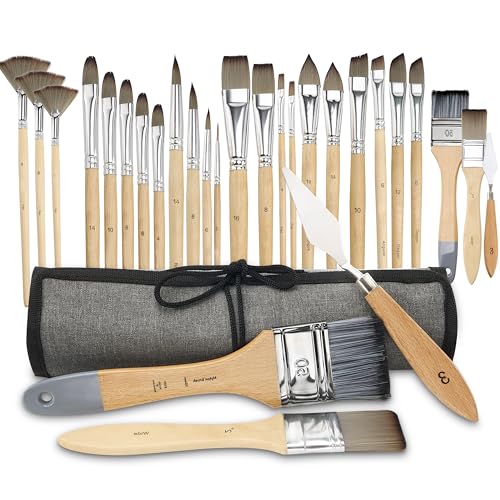 Oil Paint Brushes Set, 25Pcs Professional Paint Brushes for Canva...