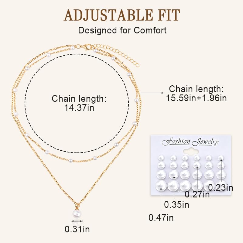 Image of Pearl Earring Stud Pearl Necklace Choker for Bride Wedding Earring Necklace