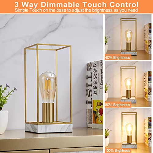 Gyrovu Touch Table Lamp, Bedside Lamp 3 Way Dimmable Modern Table Lamp Small Nightstand Lamp Desk Lamp With White Faux Marble Base, Edison Bulb Included For Living Room Bedroom Dining Room #TOP1