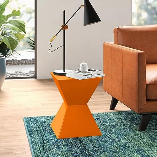 Image of Wooden Block Accent Side Table in Antique Wooden Design, Fully Assembled, End, Bedside Table and Nightstand, for The Living Room and Bedroom-Orange