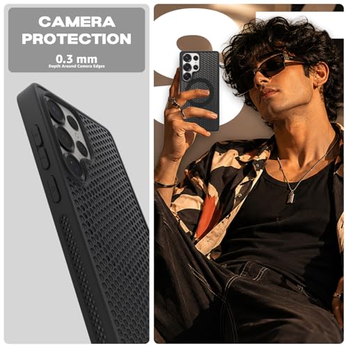Image of Pikkme Back Cover for Samsung S26 Ultra 5G | Honeycomb Cooling Design | Silicone Heat Dissipation | Mag-Safe Compatible | Shockproof Camera Protection Bumper Case (Black)
