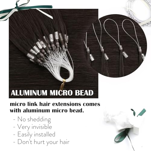 Moresoo Micro Loop Hair Extensions Human Hair Dark Brown 1g/strand Micro Beads Hair Extensions Remy Hair Long Straight Hair 24 Inch 50g/Pack #2 - Image 3