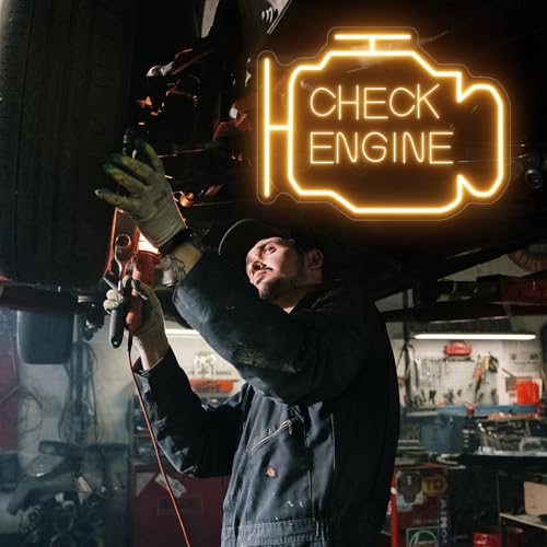 Image of Check Engine Light, Check Engine Neon Sign For Wall Decor, Car Neon Sign Led Garage Signs for Men Cave, Dad, USB Powered for Repair Shop Workshop Party Birthday Gift, INSNENN, 15.7 * 13 Inches