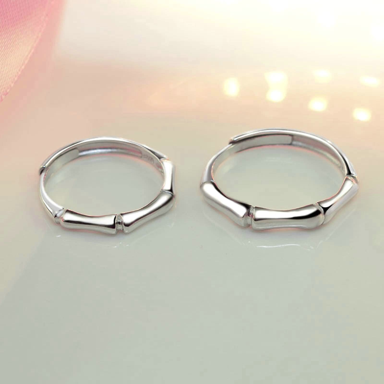 Eheringe Paar Set, Verlobungsring Sterling Silber Bambus Gelenk Silber verstellbar