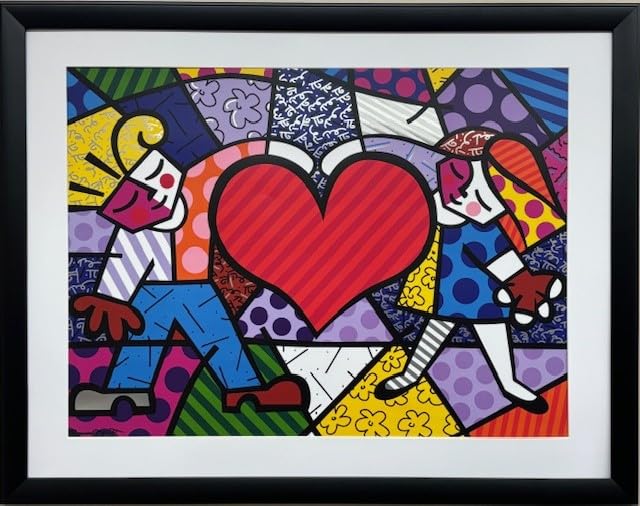 Romero Britto Heart Kids CUSTOM FRAMED Pop Art Print with Silver Foil