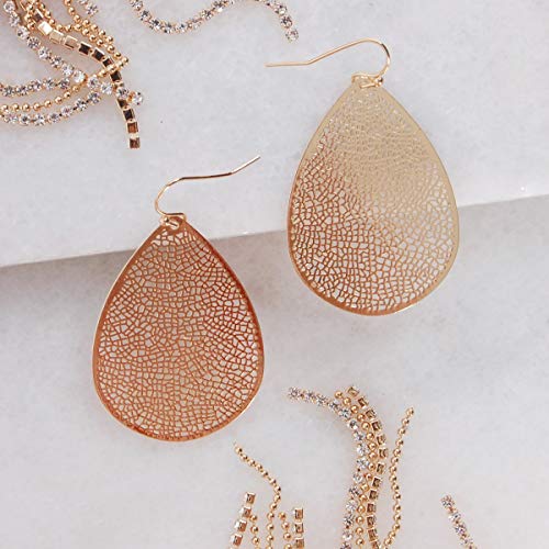 Teardrop Dangle Earrings for Women - Gold, Rose, or Silver Tone Delicate Lightweight Filigree Statement Earrings3