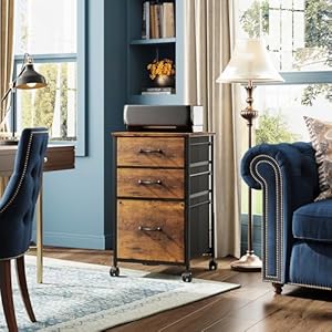 DEVAISE Mobile File Cabinet, Rolling Printer Stand with 3 Drawers, Fabric Vertical Filing Cabinet fits A4 or Letter Size for Home Office, Rustic Brown Wood Grain Print DEVAISE Mobile File Cabinet Rolling Printer Stand with 3 Drawers Fabric Vertical Filing Cabinet fits A4 or Letter Size for Home Office Rustic Brown Wood Grain Print