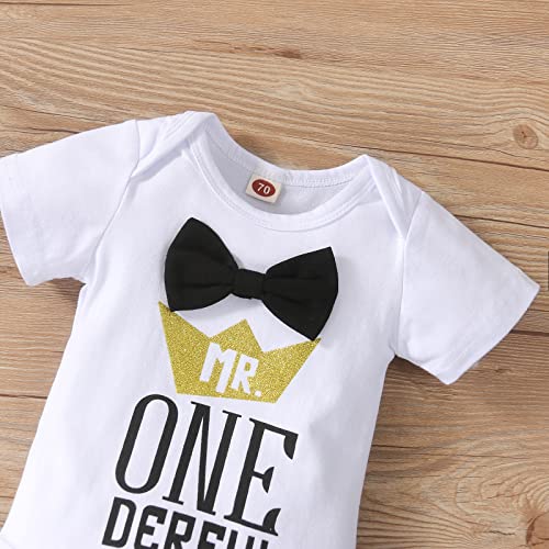 Cbnrlopop Newborn Baby Boy One 1St Birthday Outfits Infant Mr Onederful Clothes Short Sleeve Bow Tie Romper Pants Set Suspenders #TOP2