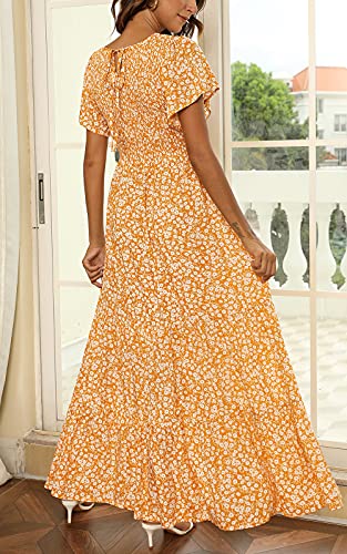 Image of Kranda Women 2025 Summer Fall Crewneck Short Sleeve Smocked Floral Maxi Dress