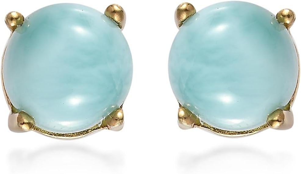 925 Sterling Silver Yellow Gold Over Larimar Solitaire Cute Stud Earrings for Women Jewelry Ct 1.5 Birthday Christmas Gifts for Women